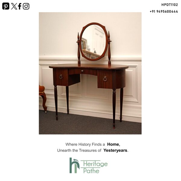 HPDT1103 Mid Century Dressing Table with Ornate Oval Mirror